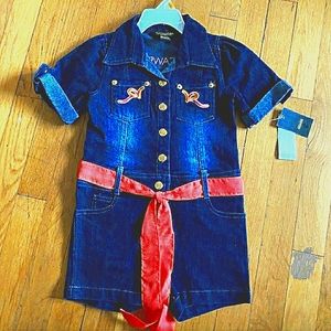 Rocawear Big Girl's Denim Romper with Belt